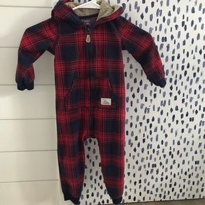 3 Piece Bundle of Cozy Plaid, Striped Navy Blue and gray OnePiece Carter’s 24mos